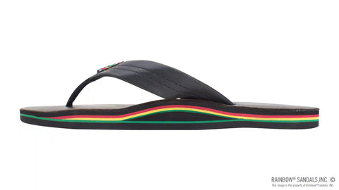 The Rastafarian - Single Layer Classic Black Leather with Rasta Mid Sole and 1" Strap